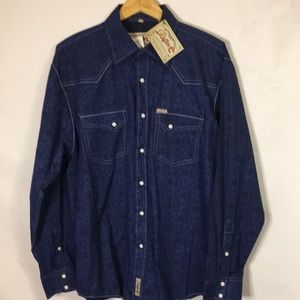 Rafter C Men's Western Long Sleeve Shirt  Blue & Black  / White Snaps XL